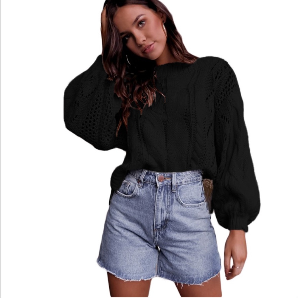 🔥COMFY CHIC🔥Loose Fit Knit Hollow Out Jumper Sweater Black S/M/L NWT - Picture 2 of 7